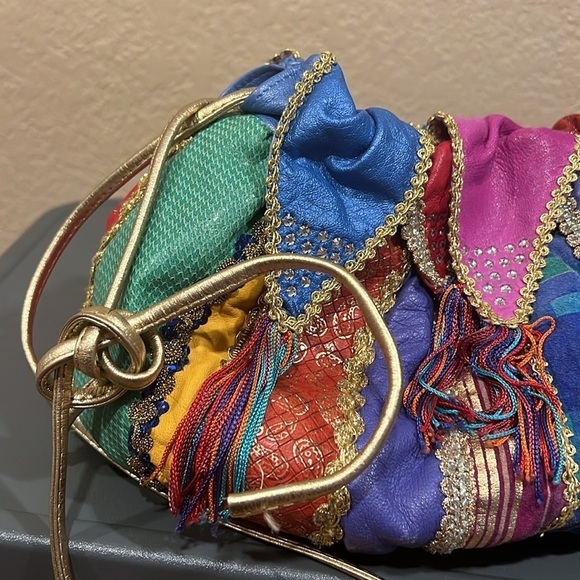 Rita Diana for Mylinka colorful leather sequin vintage scrunch purse bucket boho - Picture 14 of 16